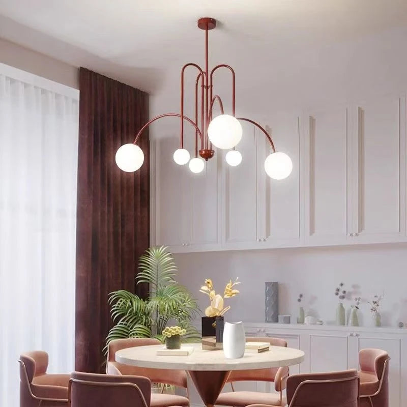 Nordic Iron Bending Glass Ball Living Room Light Simple Fashion Dining Room Chandelier Room Decoration Interior Lighting Lamps