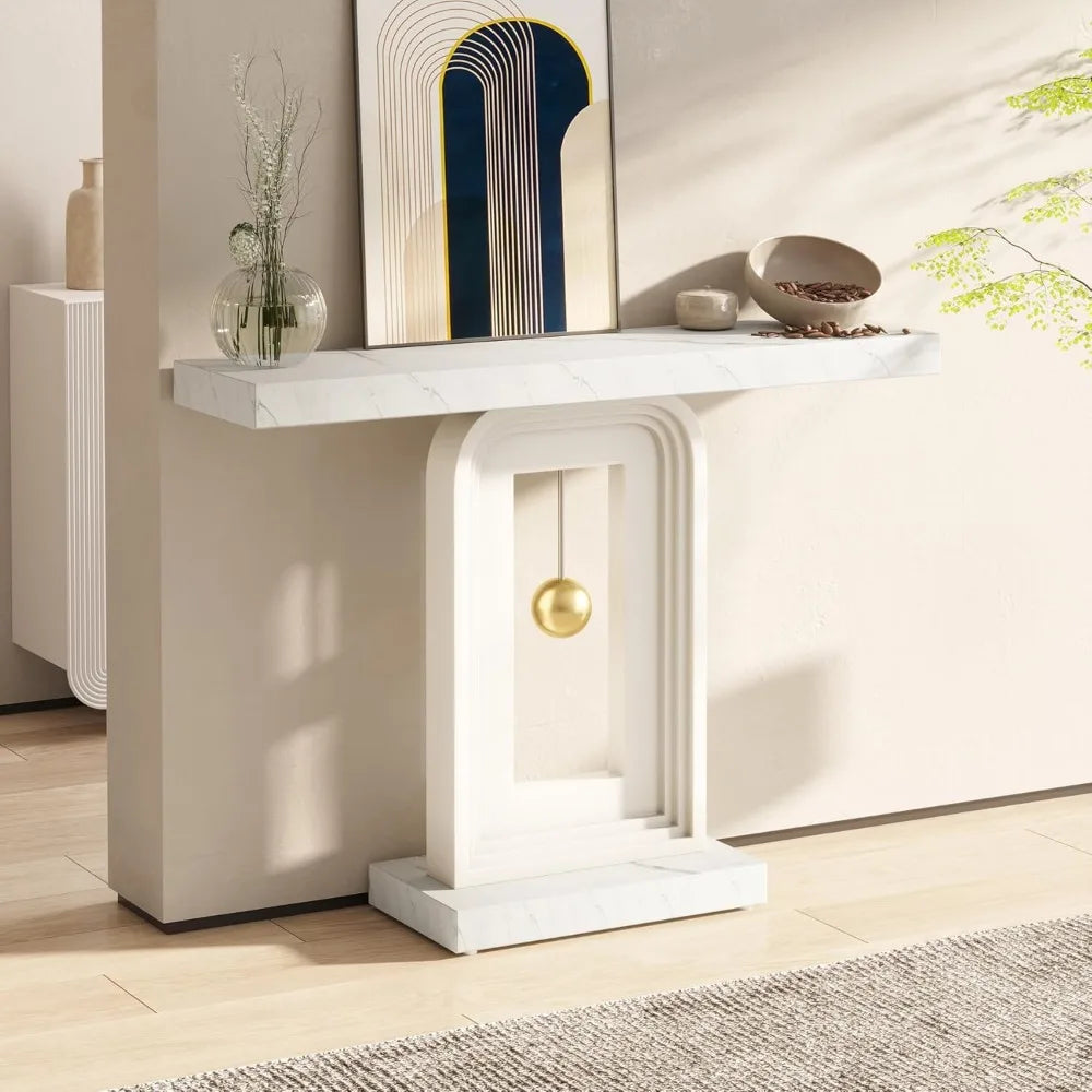 Modern Console Table, Narrow Sofa Entryway Table with Pendulum Shape Base, Contemporary Wood Accent Table
