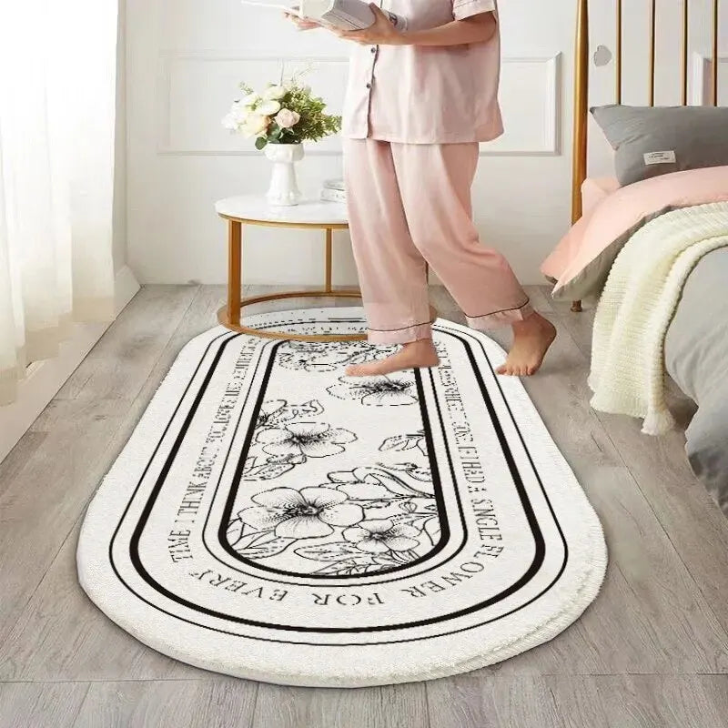 VIKAMA Modern Simple Imitation Cashmere Bedroom Bed Rug Oval Bed Front Mat Light Luxury Ins Style Carpet Nordic Living Room Rug