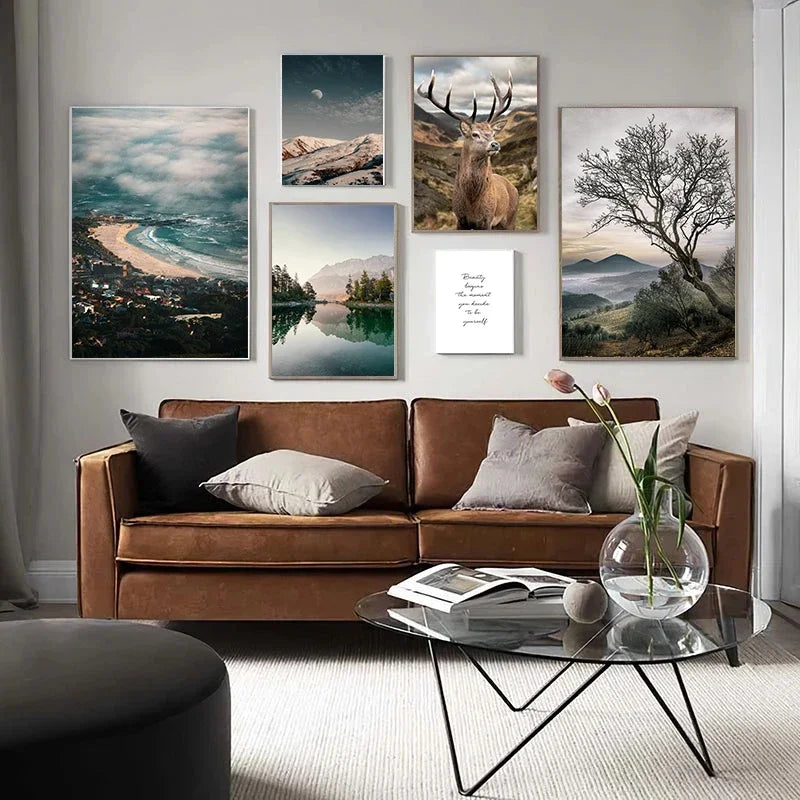 Nature Landscape Picture Wall Art Silk Painting Nordic Modern Scenery Art Home Decor Poster and Print for Living Room Design