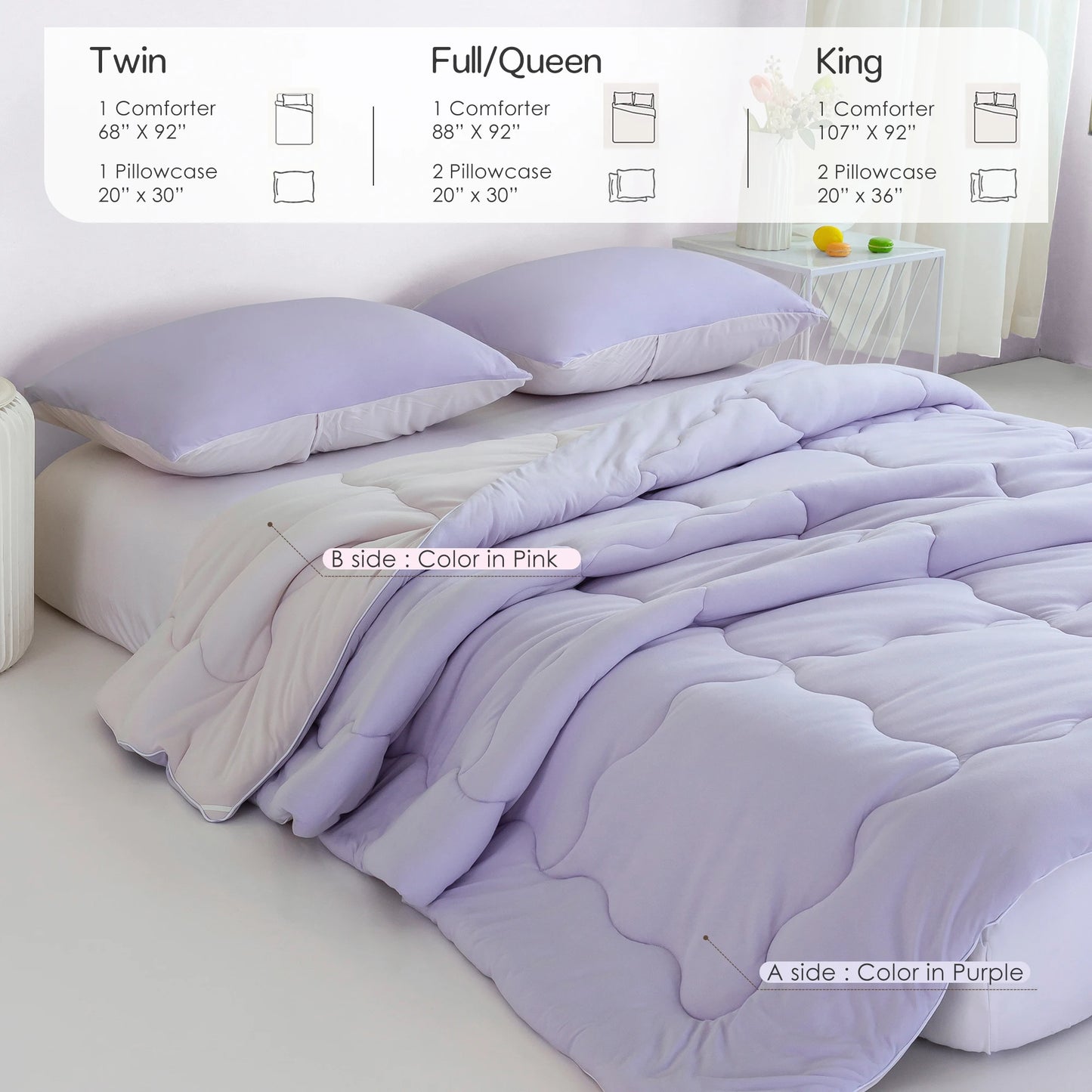 California King Siz Reversible Ultra-Soft Comforter Set, Cozy Breathable Bedding 1 Down Alternative with 2 Pillowcase