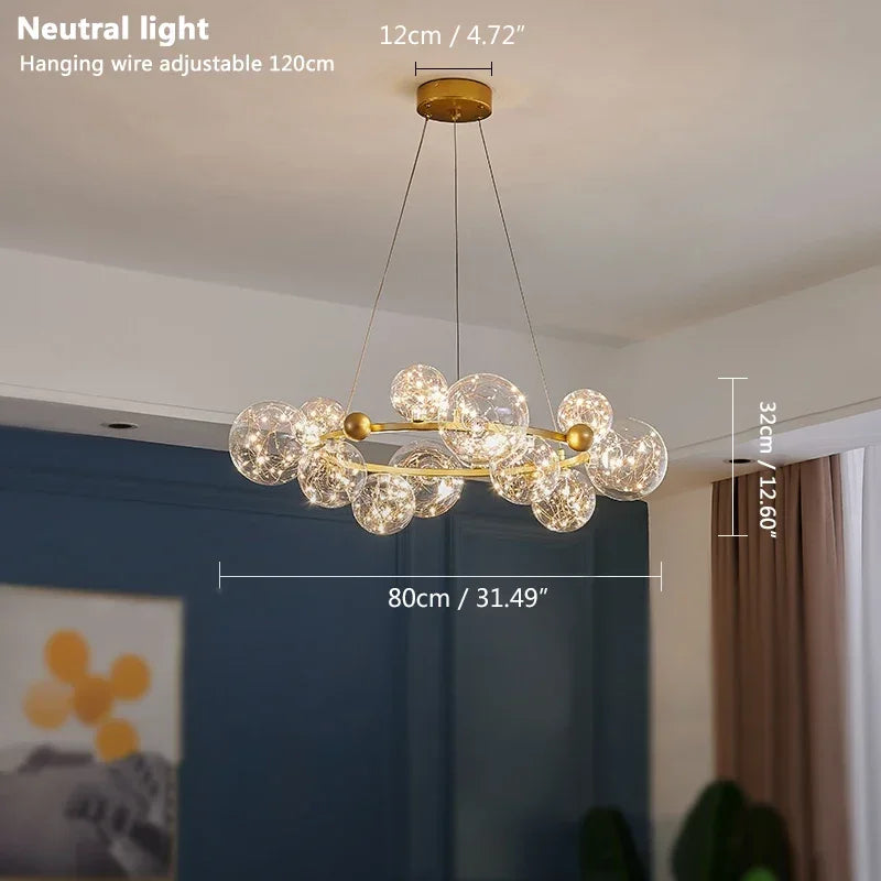 Nordic Ring Led Pendant Lamp Romantic Star Chandelier Round Long Glass Ball Hanging Light Dining Table Above Starry Sky Lights