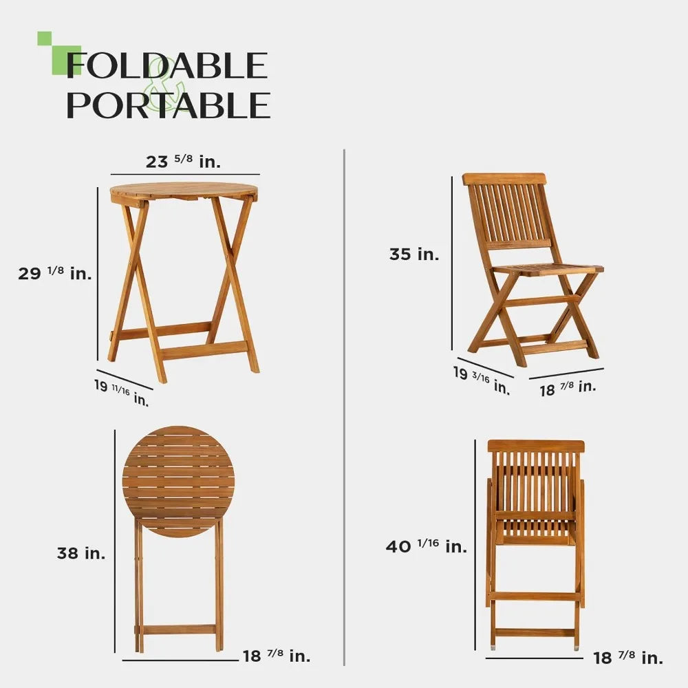 IDZO, Round Table Heavy Duty 400lbs Capacity Patio Bistro Set 3 Piece Outdoor, Folding Chairs w/Cushion - LUXHOME