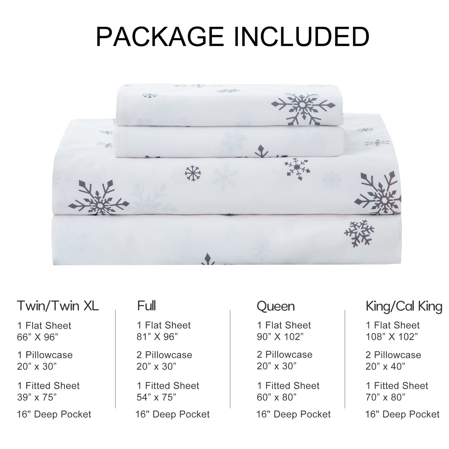 Durability & All Season Use Ultra-Soft Washed Bedding Comforter Sets Bed, White snowflake pattern California King Size