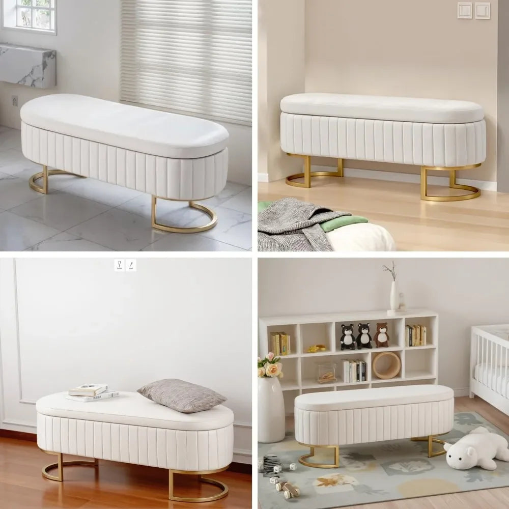 50" Velvet Storage Bench,Ottoman Bench with 300lb Seating,Upholstered Fabric with Gold Legs,Flipping Lid Entryway Footrest