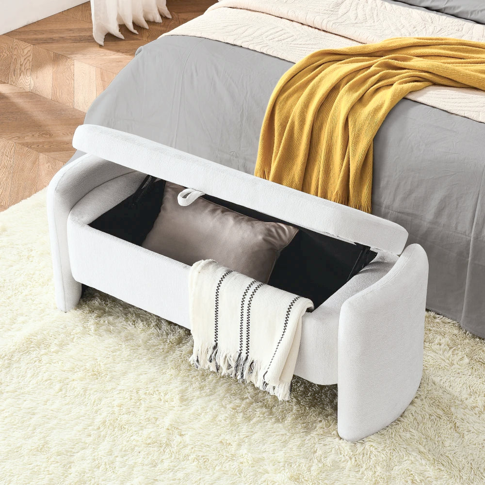 Oval Ottoman StorageBench Chenille Fabric Bench with Large Storage Space for The Living Room,Entryway and Bedroom Storage Bench