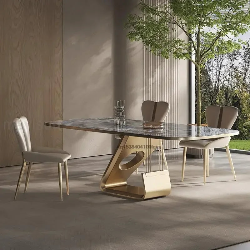Luxury Marble Kitchen Tables Six Chair In Blue Design SquareTable Frame Panel Countertop White Dining Room Sets Home Furniture - LUXHOME