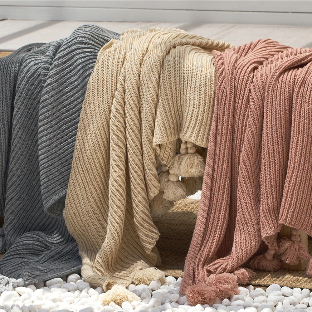 Nordic Tassel Cable Knit Blanket