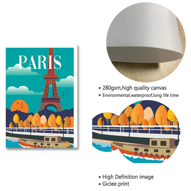 France Paris Florence Hawaii Milan Bruges Famous City Travel Poster Canvas Painting Landscape Wall Art Living Room Home Decor