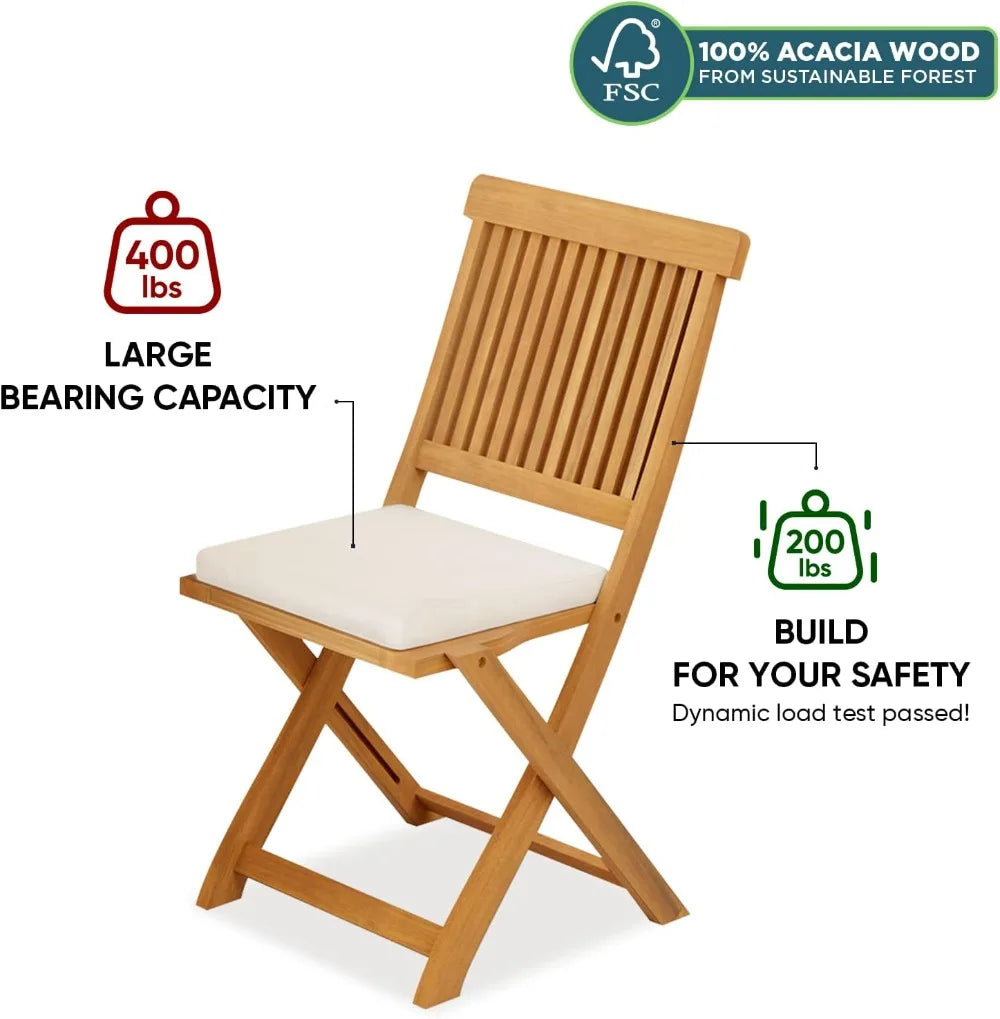 IDZO, Round Table Heavy Duty 400lbs Capacity Patio Bistro Set 3 Piece Outdoor, Folding Chairs w/Cushion - LUXHOME