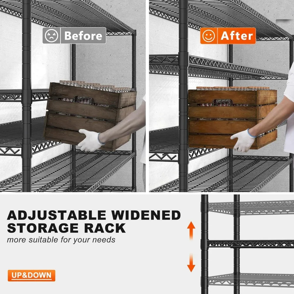 55.5''W Storage Shelves 3200LBS Wire Shelving Unit with Wheels 85.7" H Heavy Duty Shelving Rack 5-Tier Adjustable Storage Rack