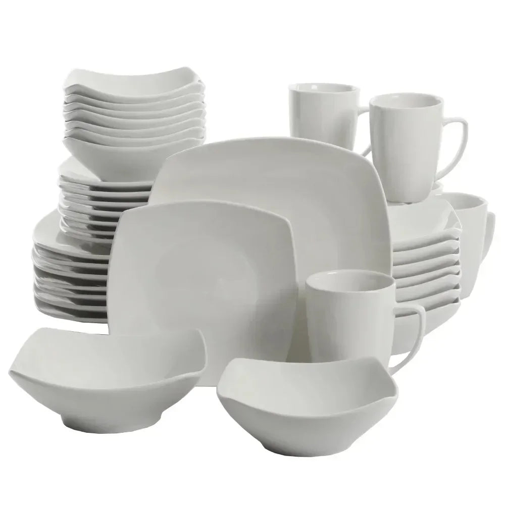 Everyday Square Expanded 40-Piece Dinnerware Set Dinner Dining Table Bowls and Plates