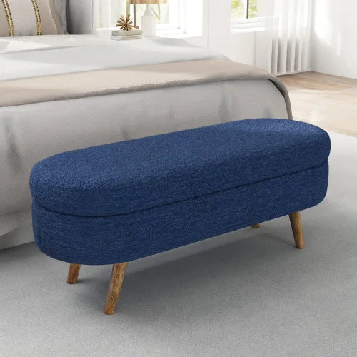 RetroLux Oval Storage Ottoman Bench Wood Legs