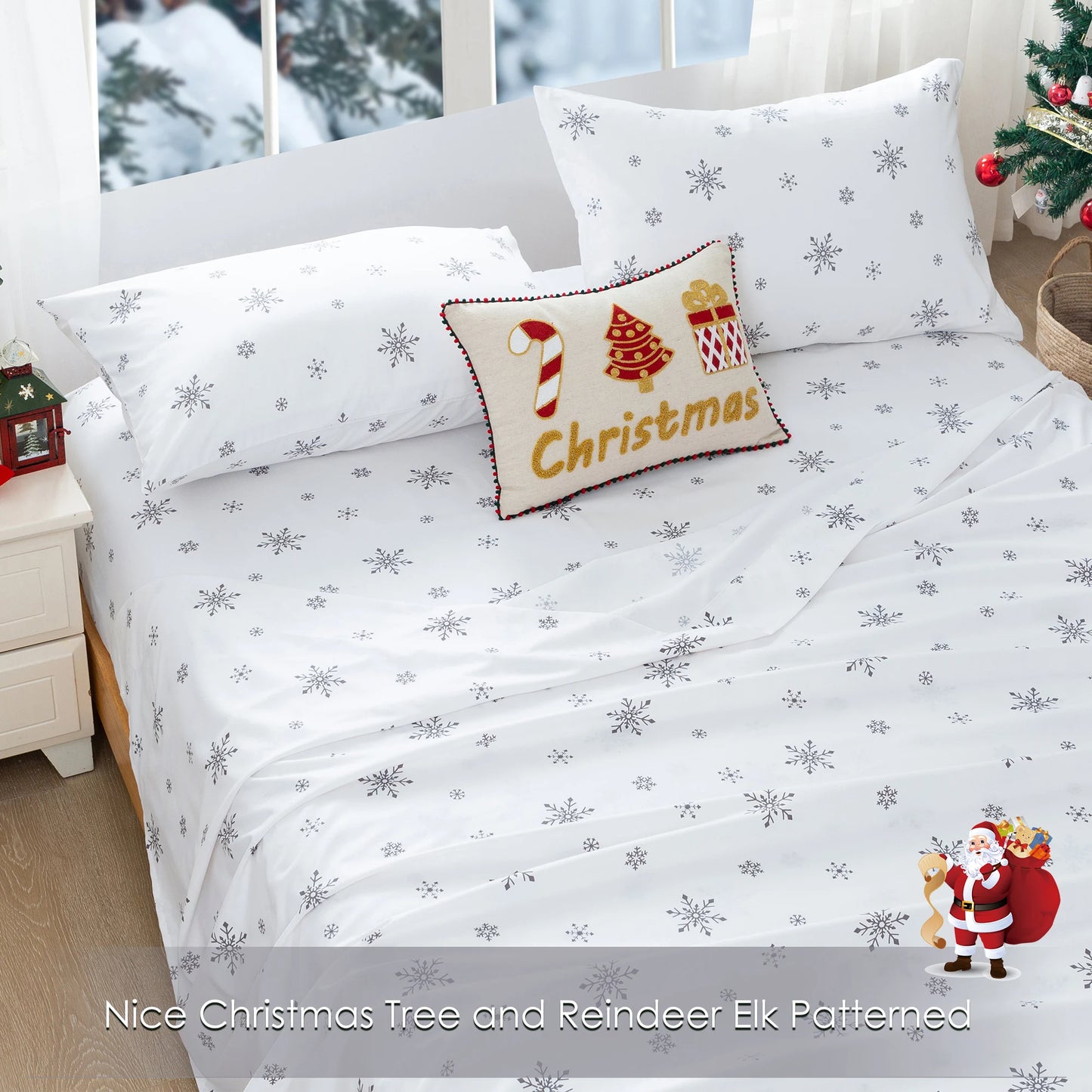 Durability & All Season Use Ultra-Soft Washed Bedding Comforter Sets Bed, White snowflake pattern California King Size