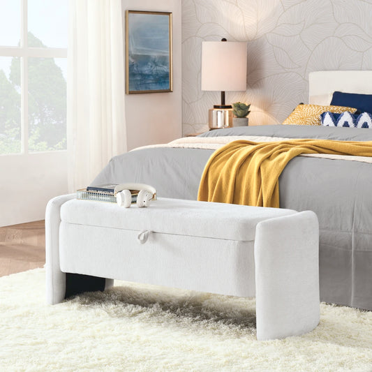 Oval Ottoman StorageBench Chenille Fabric Bench with Large Storage Space for The Living Room,Entryway and Bedroom Storage Bench