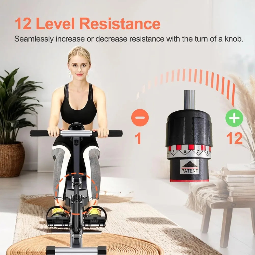 Home Folding Rowing Machine, Hydraulic Rowing Machine. Dual Tracks for Quieter, Indoor Fitness。with 12 Levels