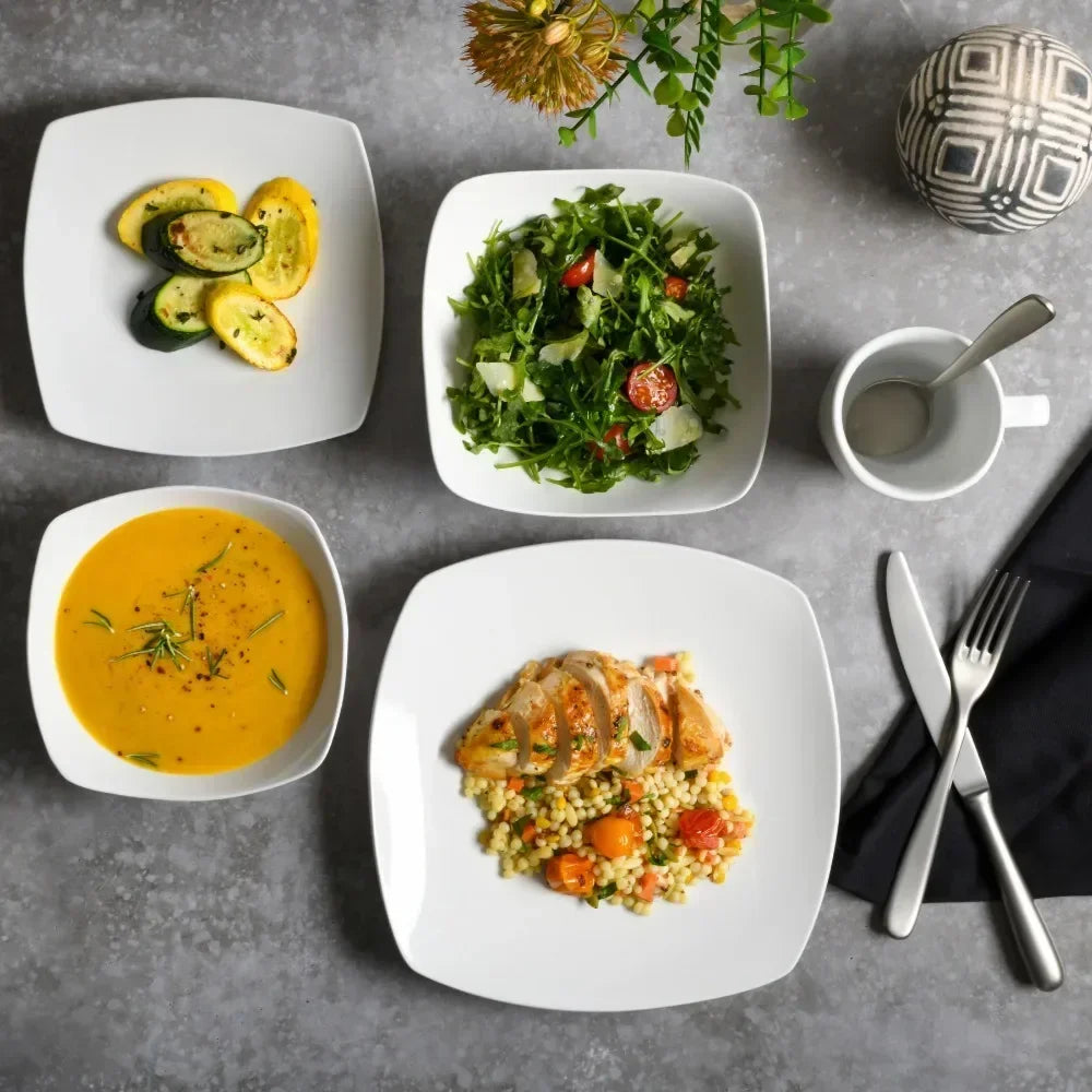 Everyday Square Expanded 40-Piece Dinnerware Set Dinner Dining Table Bowls and Plates