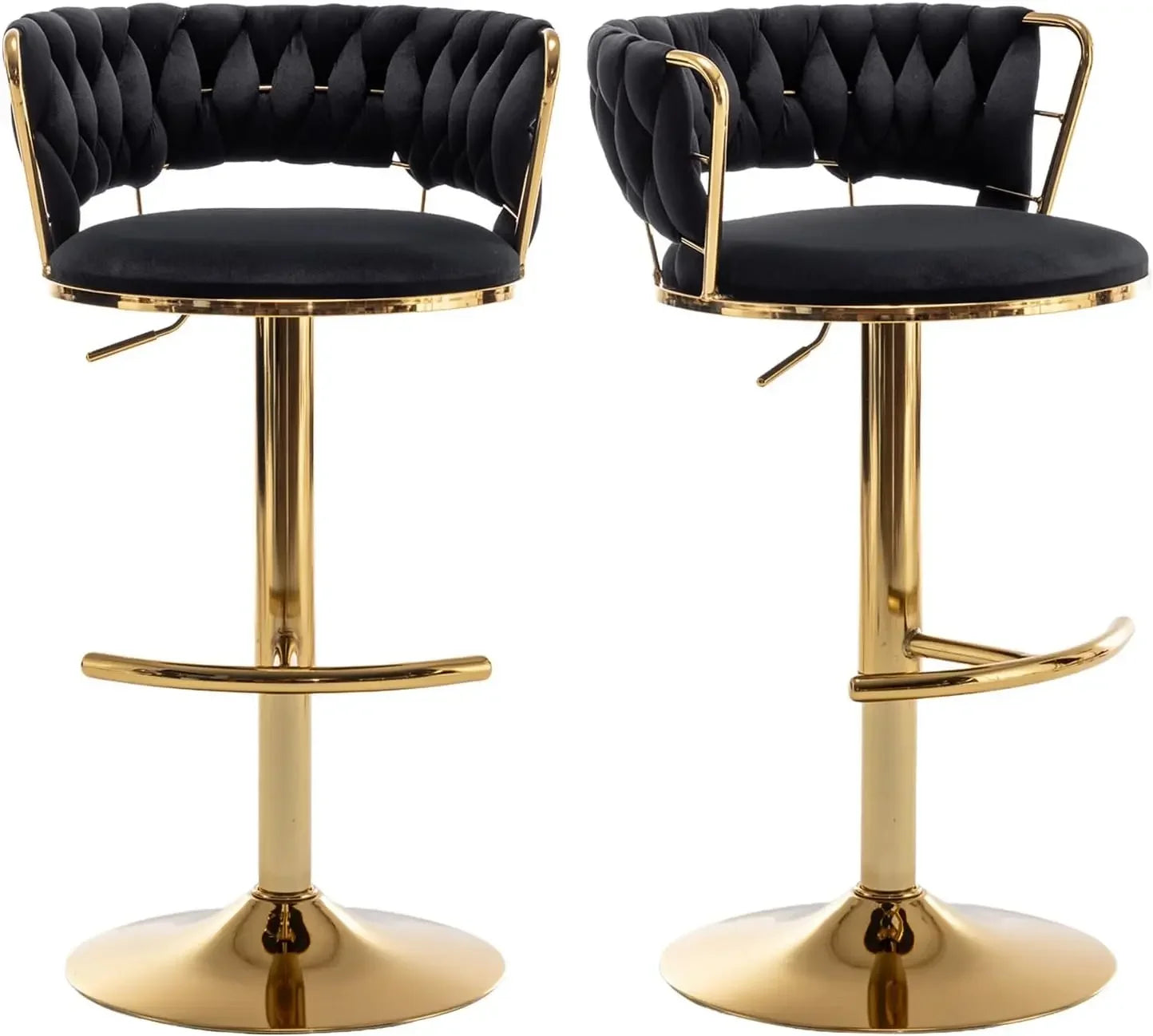 Gold Velvet Bar Stools Set of 4, Counter Height BarStools with Low Back, Swivel Bar Stool for Kitchen Island, Bar Pub (Beige)