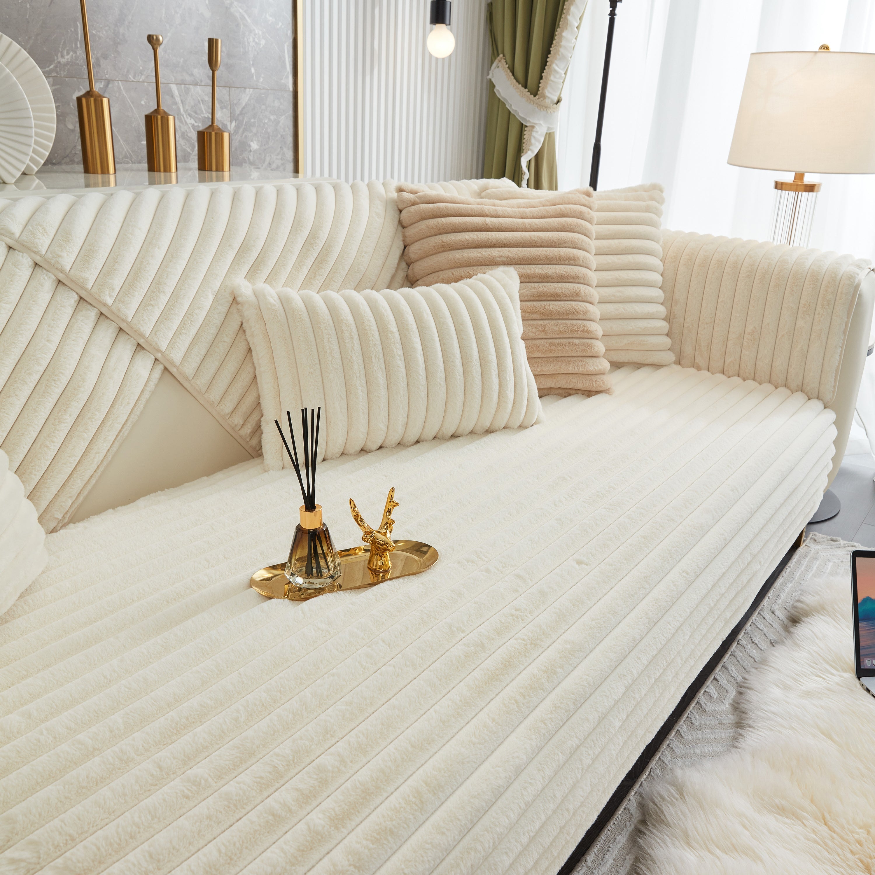 Winter Thickened Rabbit Plush Non-slip Sofa Cushion, Faux Fur Fluffy Furniture Protector