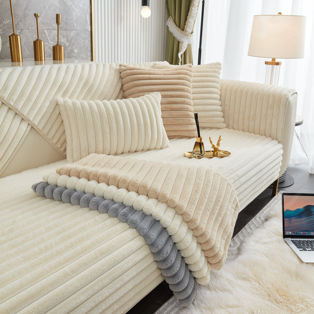 Winter Thickened Rabbit Plush Non-slip Sofa Cushion, Faux Fur Fluffy Furniture Protector