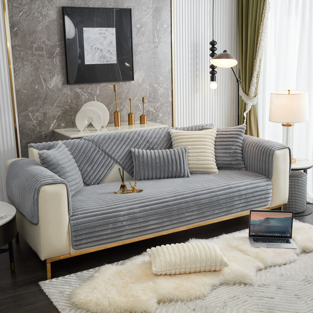 Winter Thickened Rabbit Plush Non-slip Sofa Cushion, Faux Fur Fluffy Furniture Protector