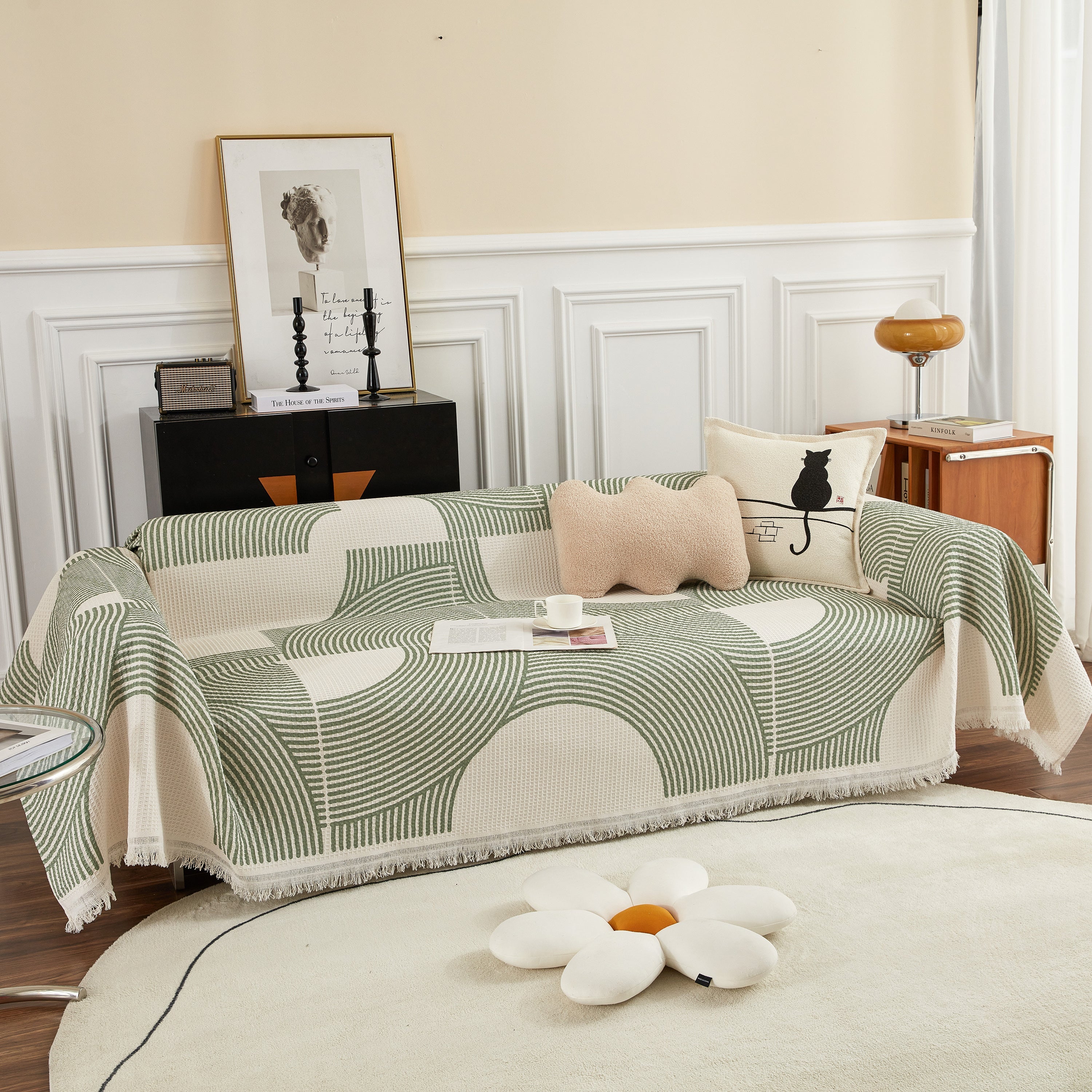 Cotton Jacquard Lucky Gather Sofa Cover Blanket, L Shaped Couch Cover, Sofa Throw Cover