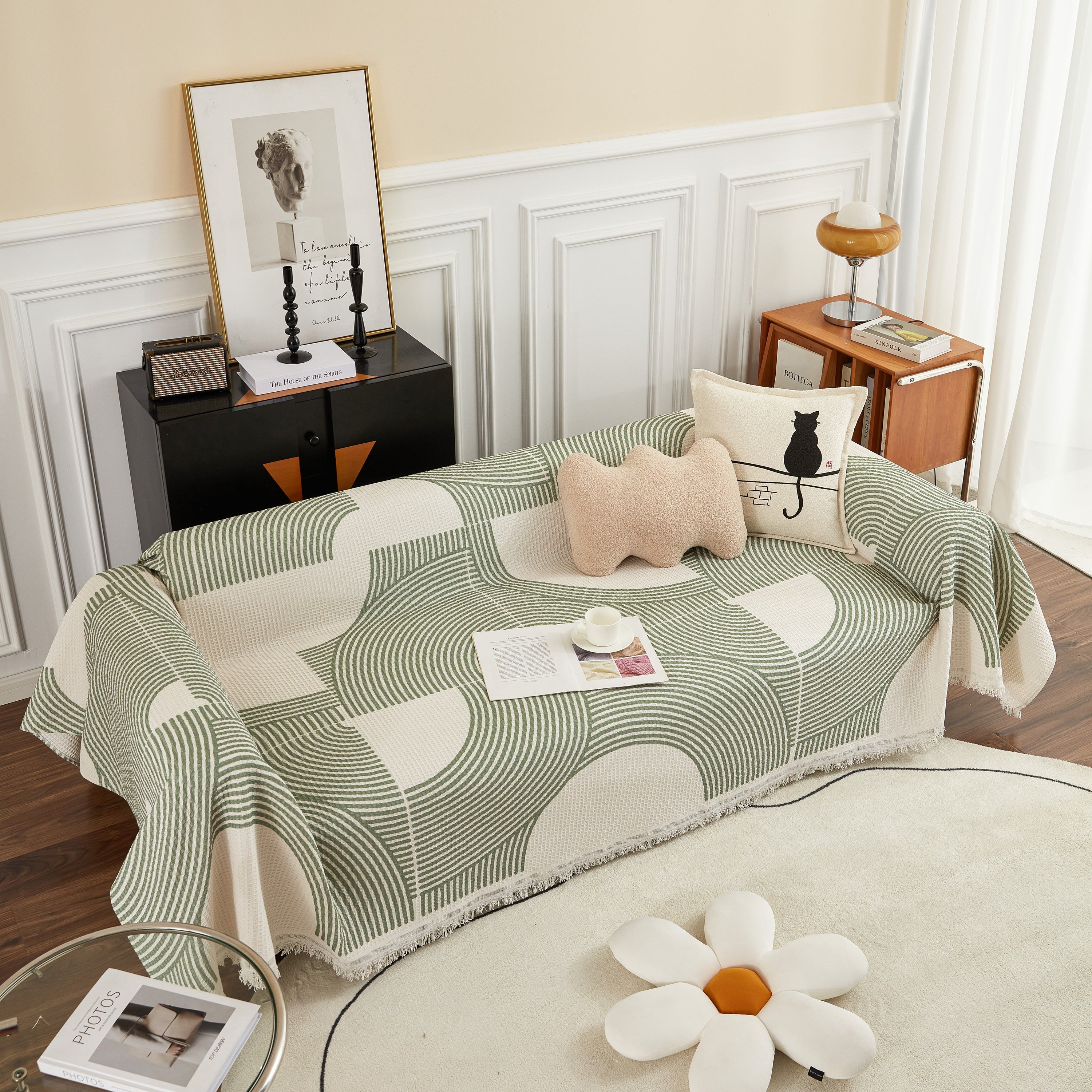 Cotton Jacquard Lucky Gather Sofa Cover Blanket, L Shaped Couch Cover, Sofa Throw Cover
