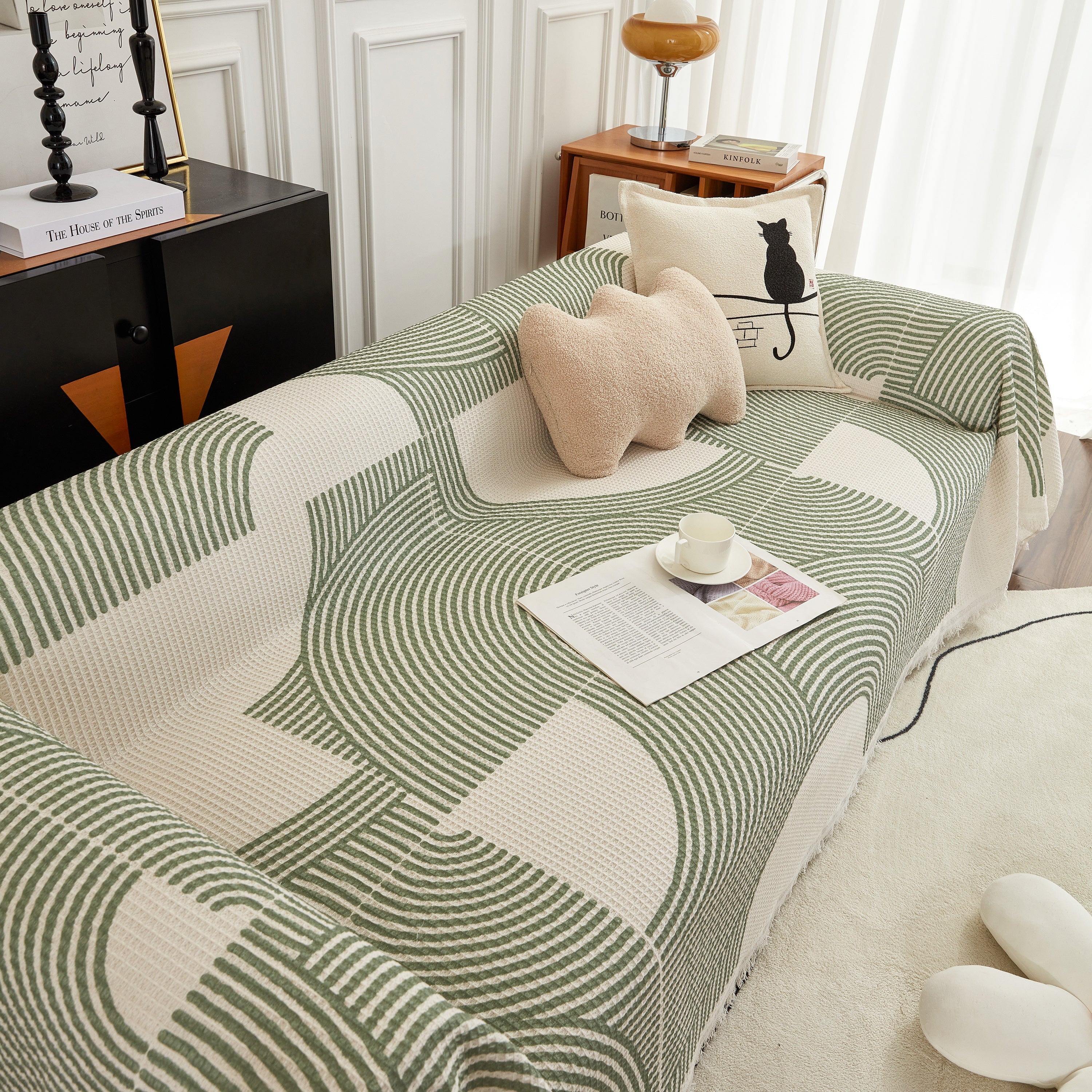 Cotton Jacquard Lucky Gather Sofa Cover Blanket, L Shaped Couch Cover, Sofa Throw Cover