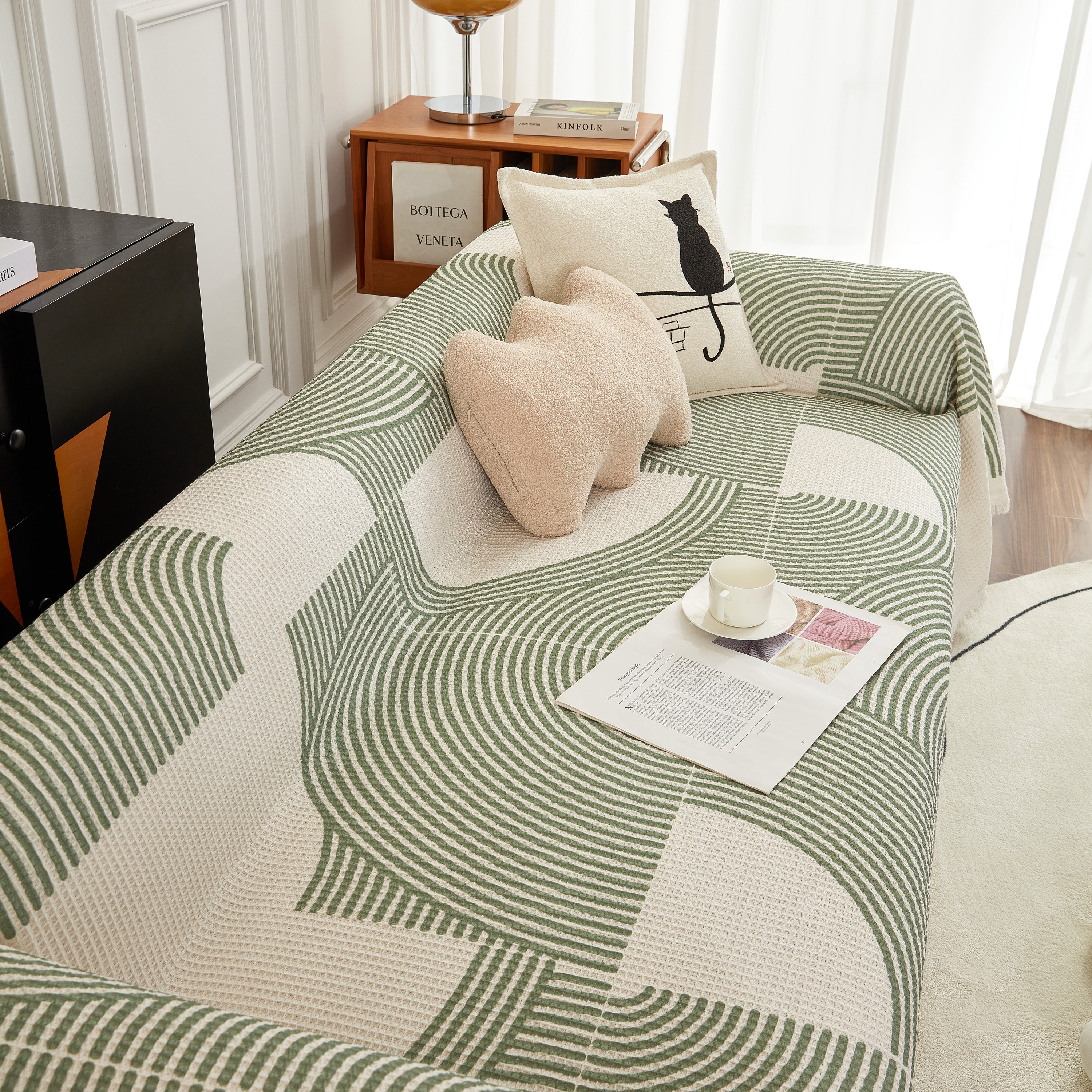 Cotton Jacquard Lucky Gather Sofa Cover Blanket, L Shaped Couch Cover, Sofa Throw Cover