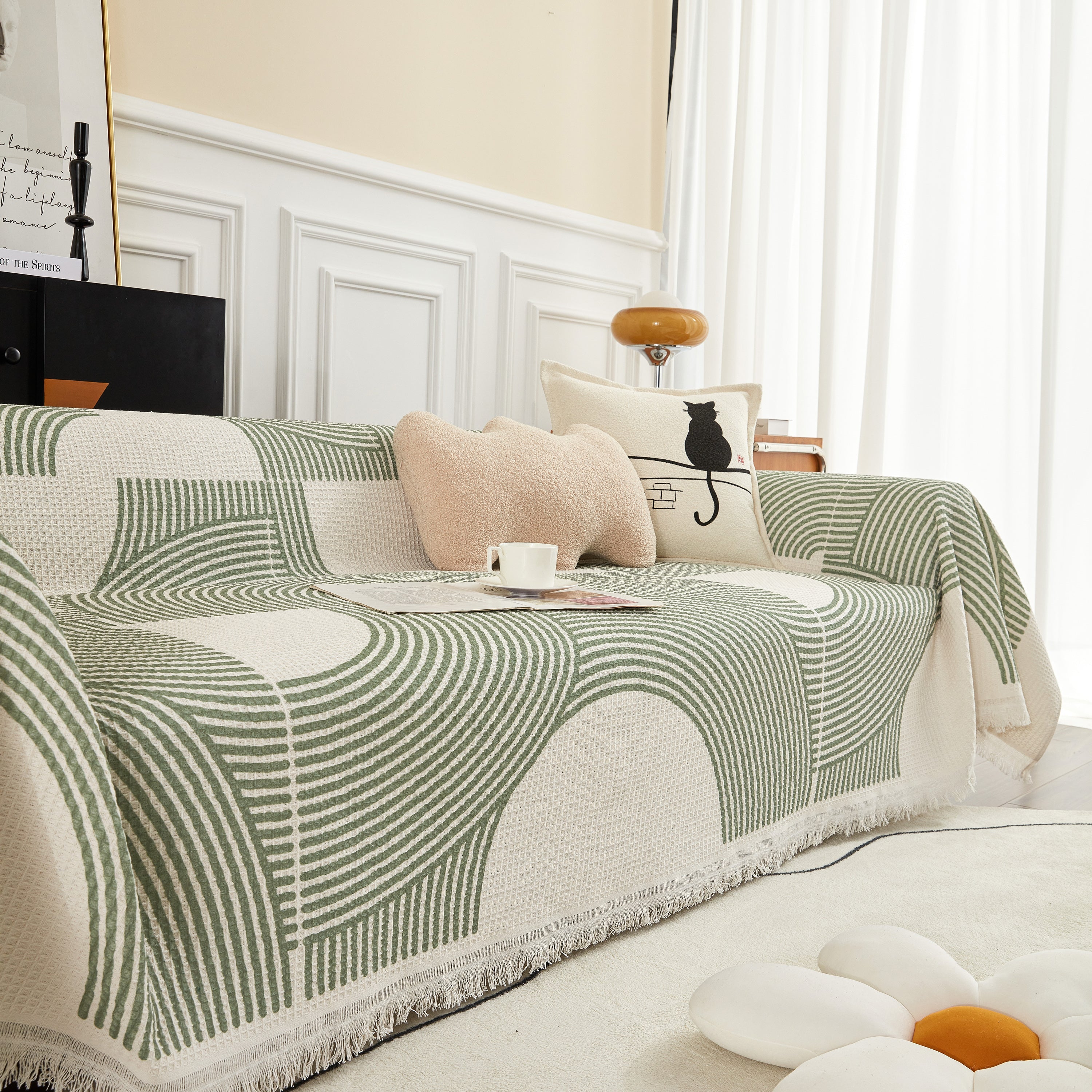 Cotton Jacquard Lucky Gather Sofa Cover Blanket, L Shaped Couch Cover, Sofa Throw Cover