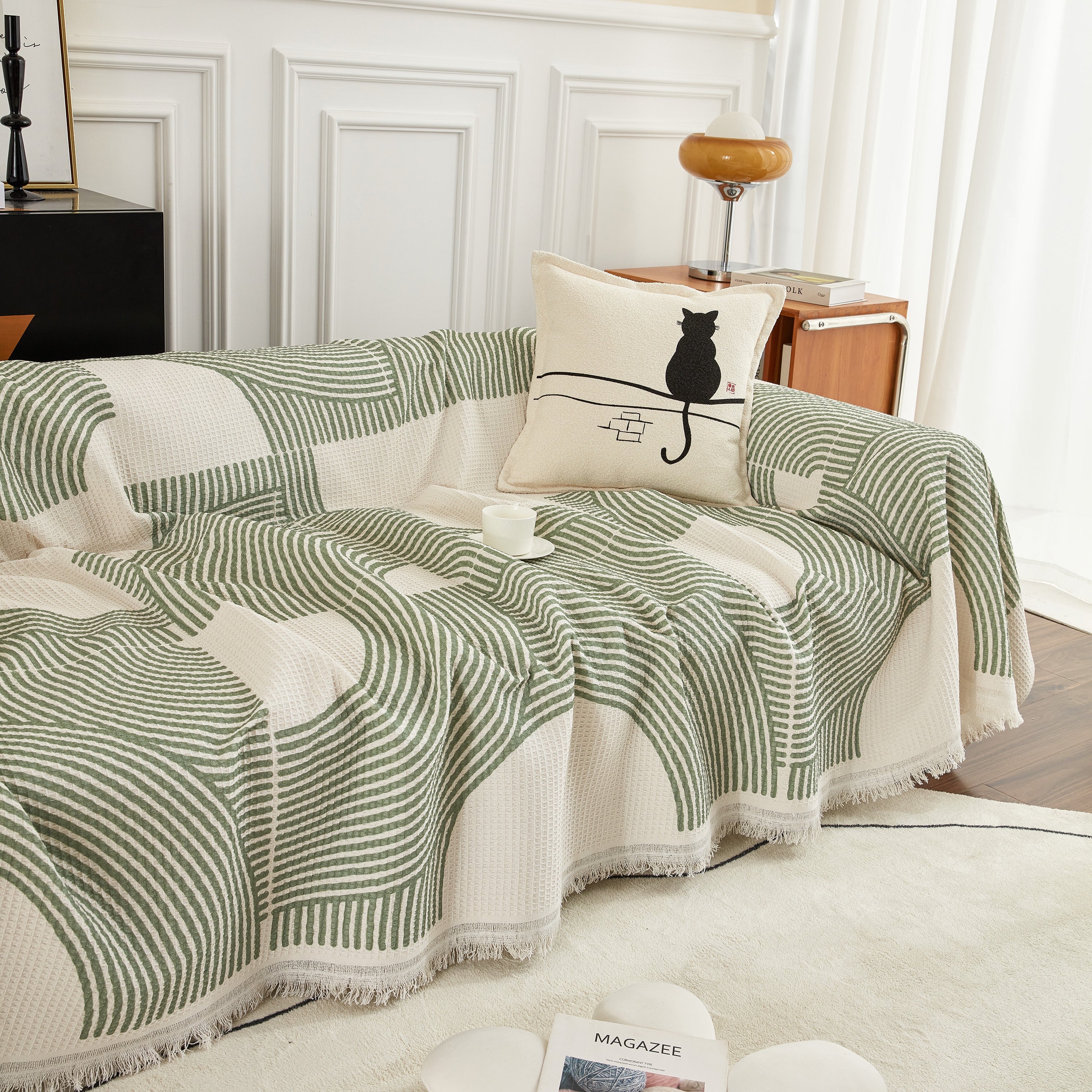 Cotton Jacquard Lucky Gather Sofa Cover Blanket, L Shaped Couch Cover, Sofa Throw Cover