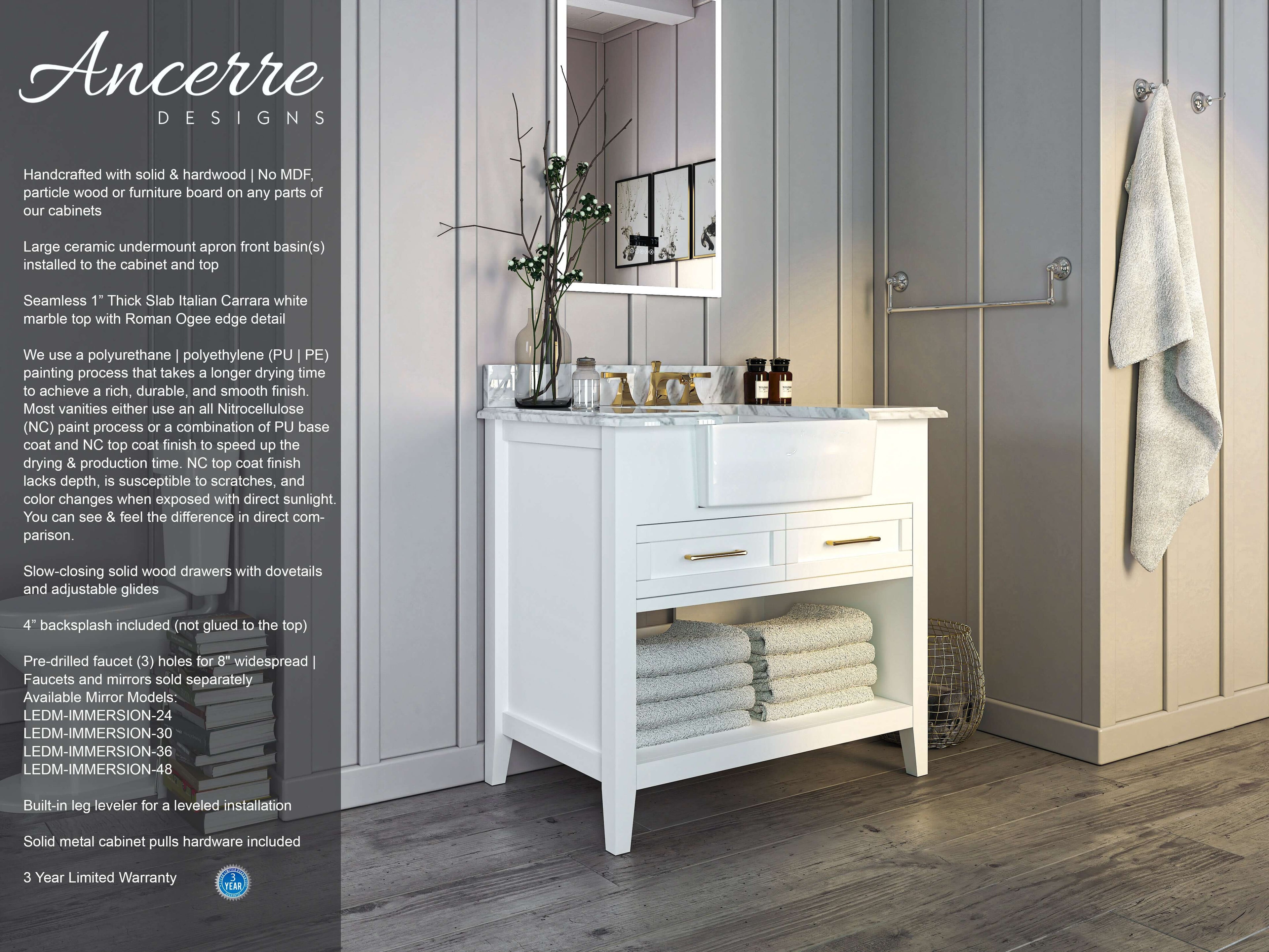 Hayley Bathroom Vanity with Sink and Carrara White Marble Top Cabinet Set