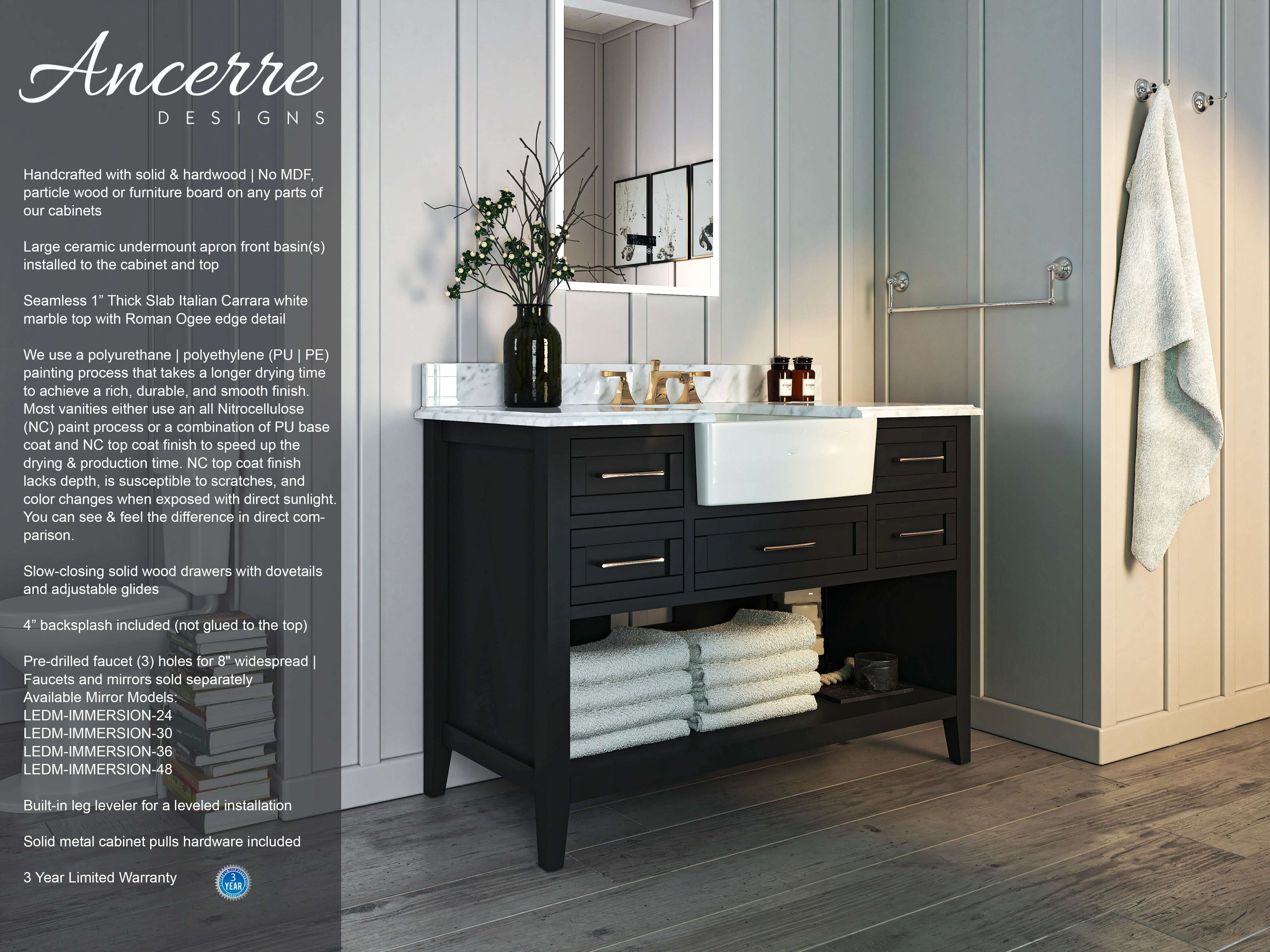 Hayley Bathroom Vanity with Sink and Carrara White Marble Top Cabinet Set