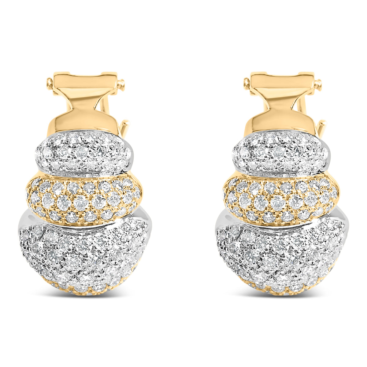 18K Two-Toned Gold 5.00 Cttw Diamond Three-tier Domed Button Omega Back Earrings (G-H Color, VS2-SI1 Clarity)