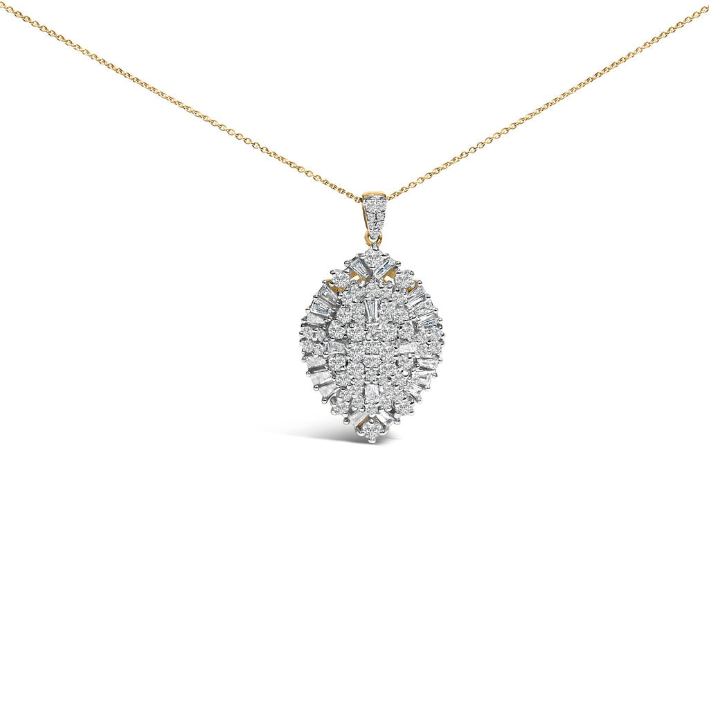 14K White and Yellow Gold 2.00 Cttw Diamond Cluster Pear Shaped Pendant Necklace (G-H Color, SI2-I1 Clarity) -20" Inches