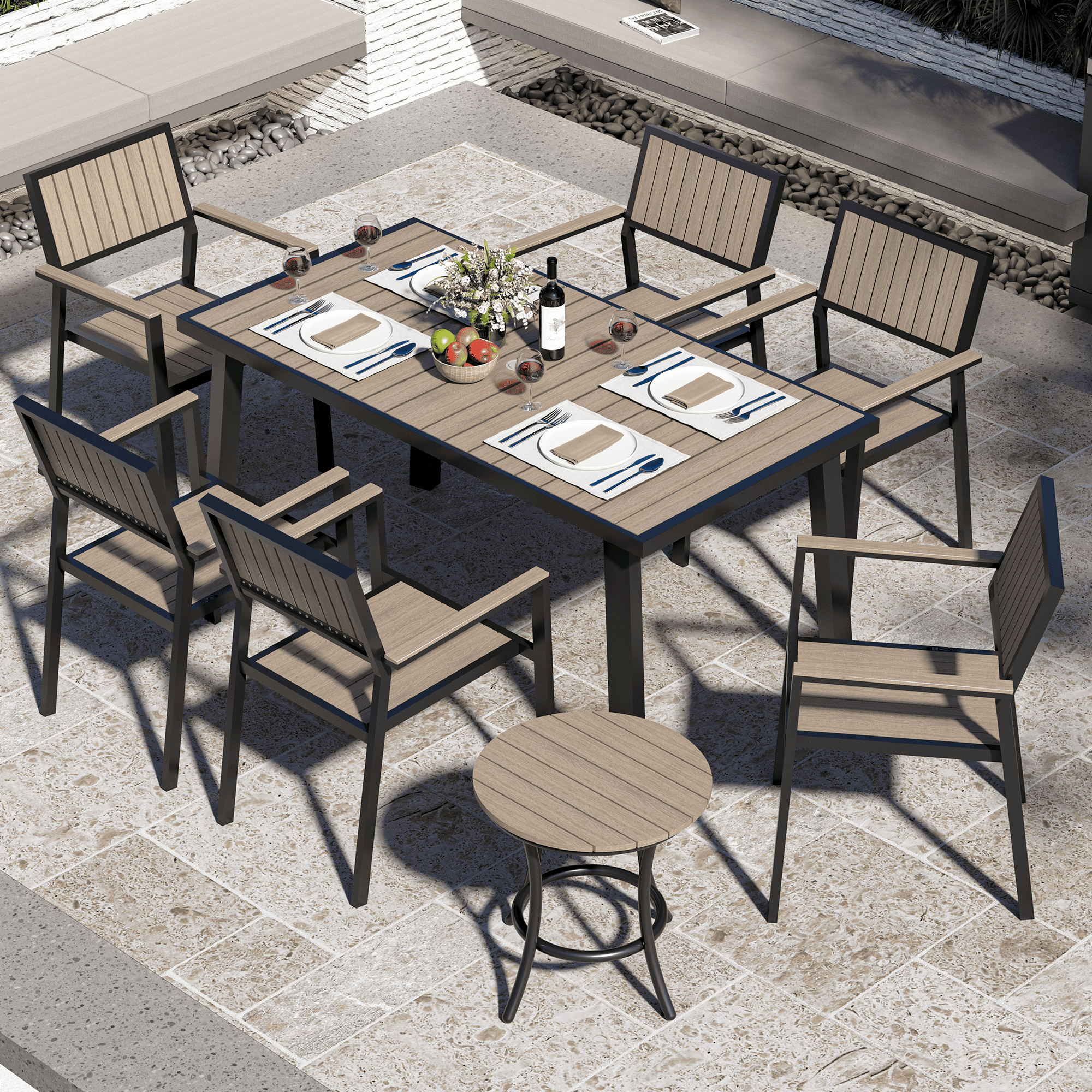 Pamapic Aluminum and Plastic-Wood Outdoor Dining Table Set