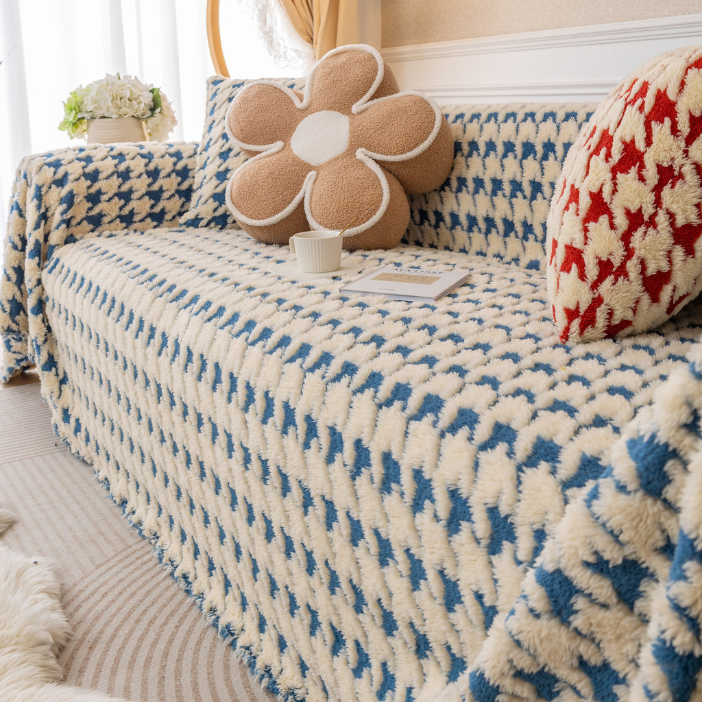 Luxury Plush Universal Couch Cover Blanket, Washable Couch Protector Houndstooth Sofa Covers