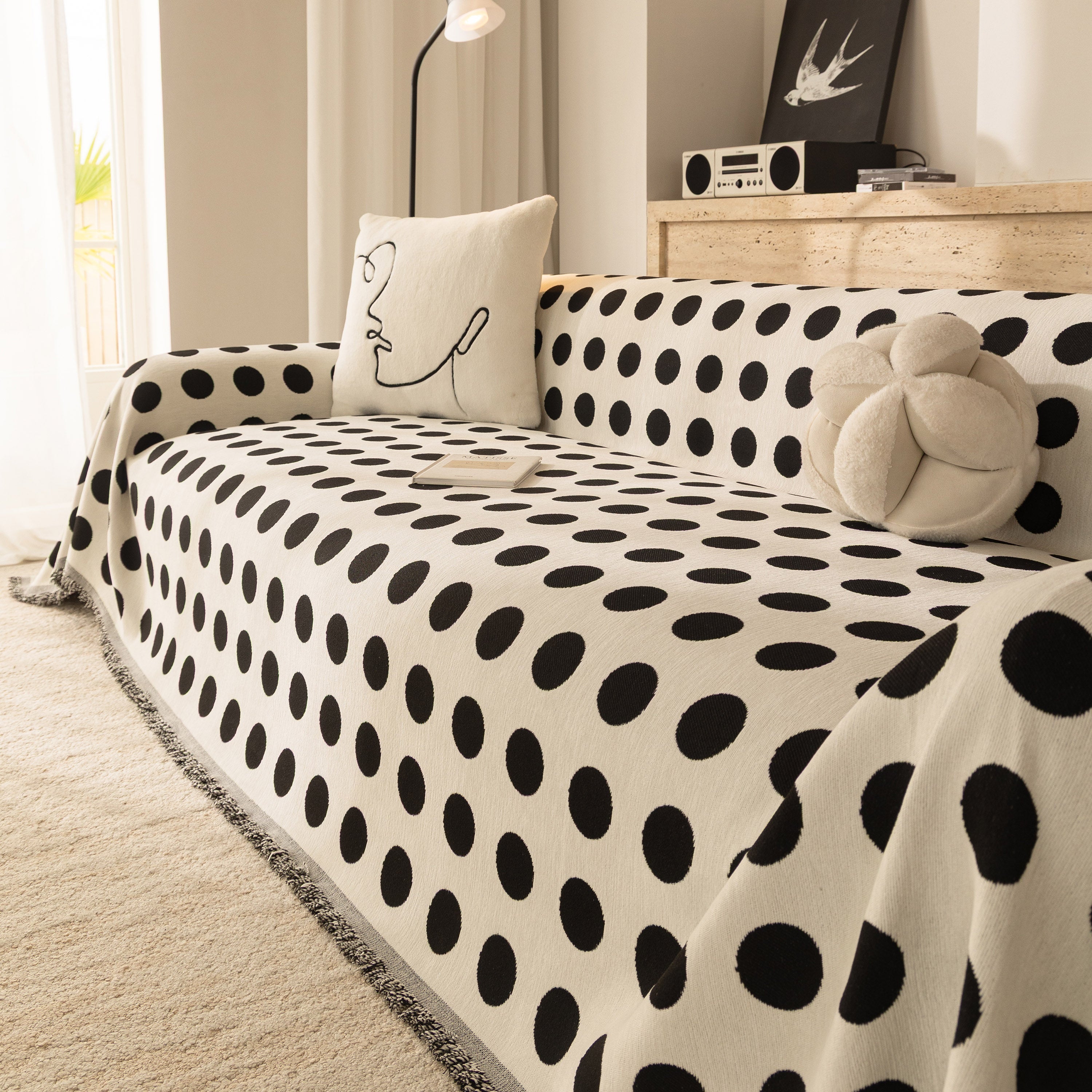 Chenille Polka Dot Sofa Cover Throw, Soft Thick Couch Cover Blanket Furniture Covers