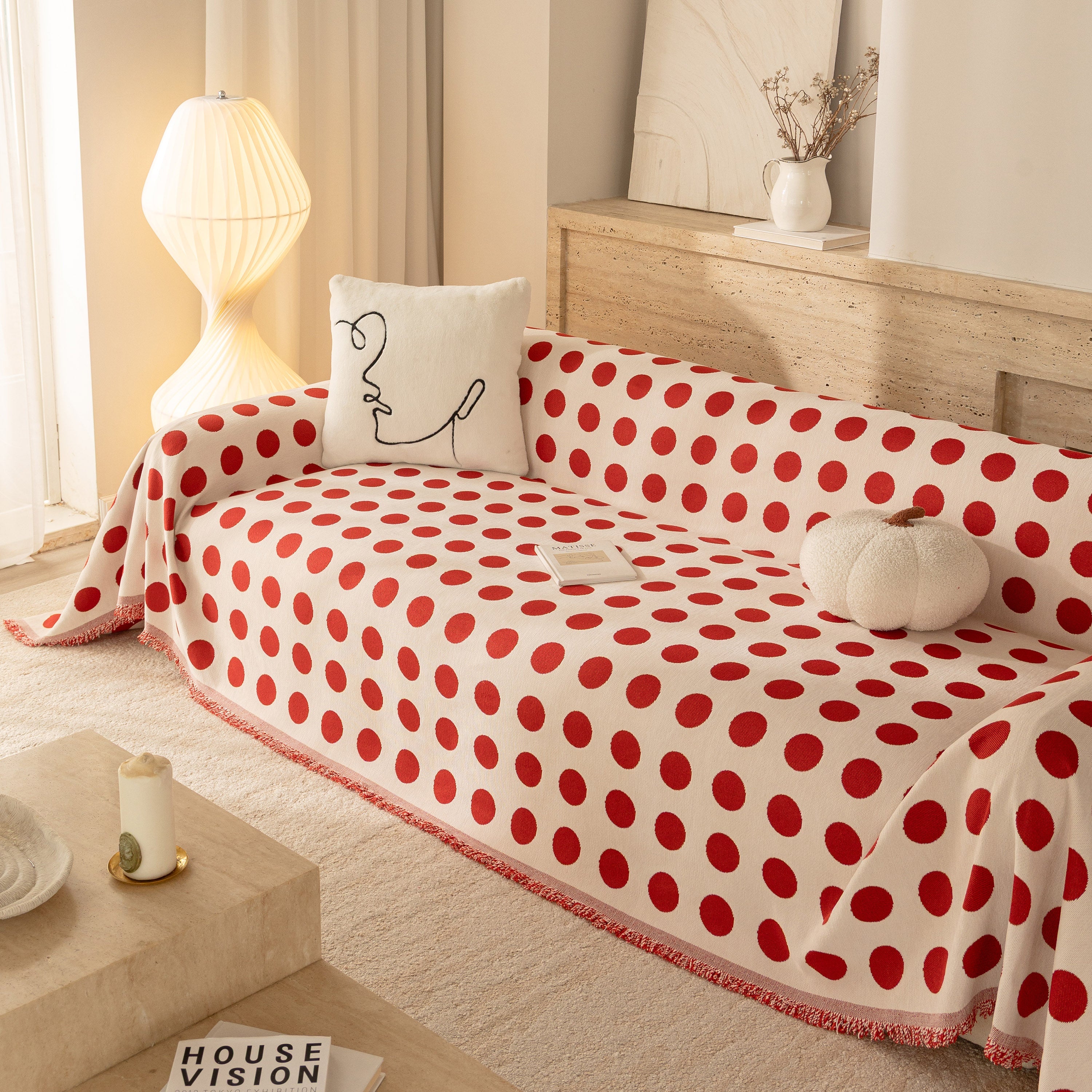 Chenille Polka Dot Sofa Cover Throw, Soft Thick Couch Cover Blanket Furniture Covers