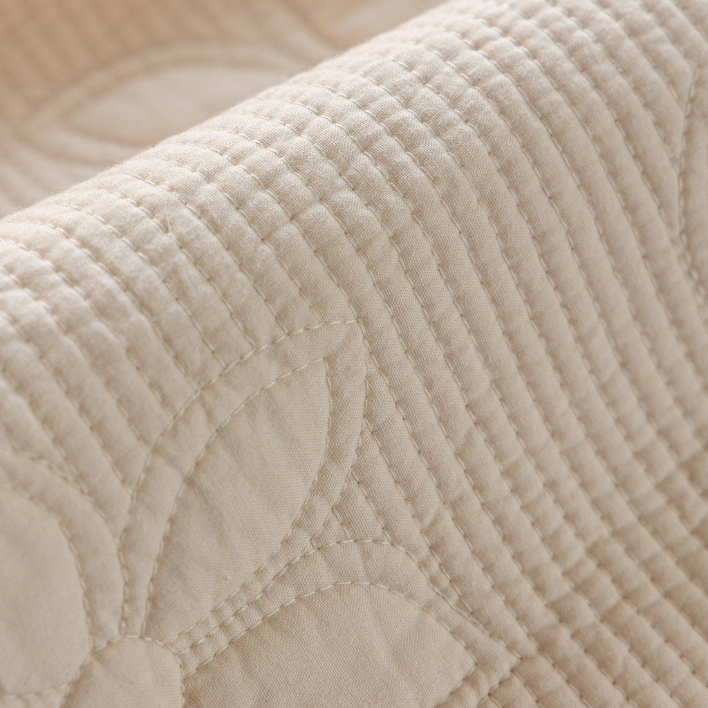 Floral Cotton Quilted Sofa Cover, Non-Slip Couch Protector with Scalloped Edges