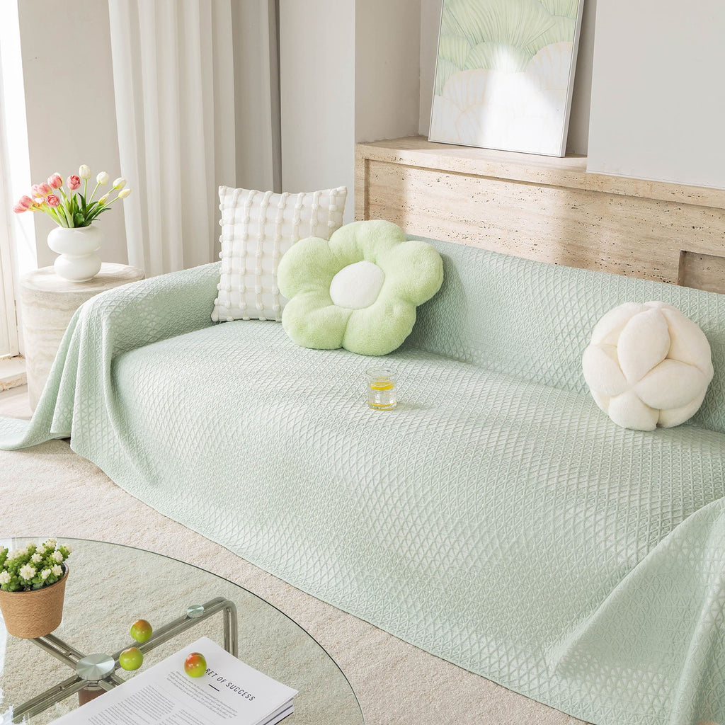 Cooling Ice Silk Sofa Throw Cover, Summer Diamond Textured Furniture Protector Blanket