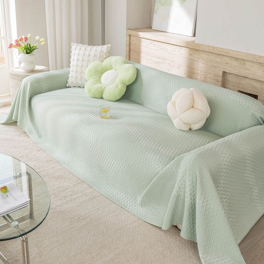 Cooling Ice Silk Sofa Throw Cover, Summer Diamond Textured Furniture Protector Blanket