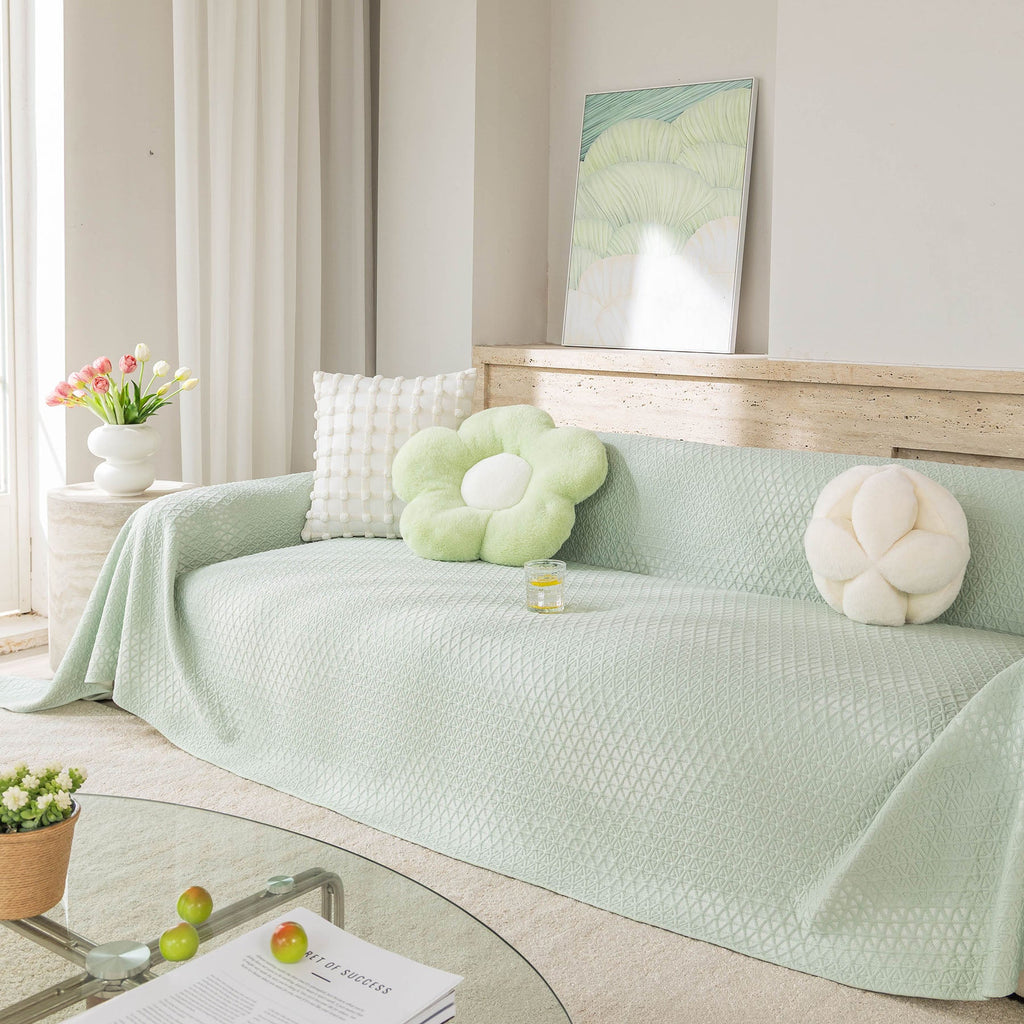 Cooling Ice Silk Sofa Throw Cover, Summer Diamond Textured Furniture Protector Blanket