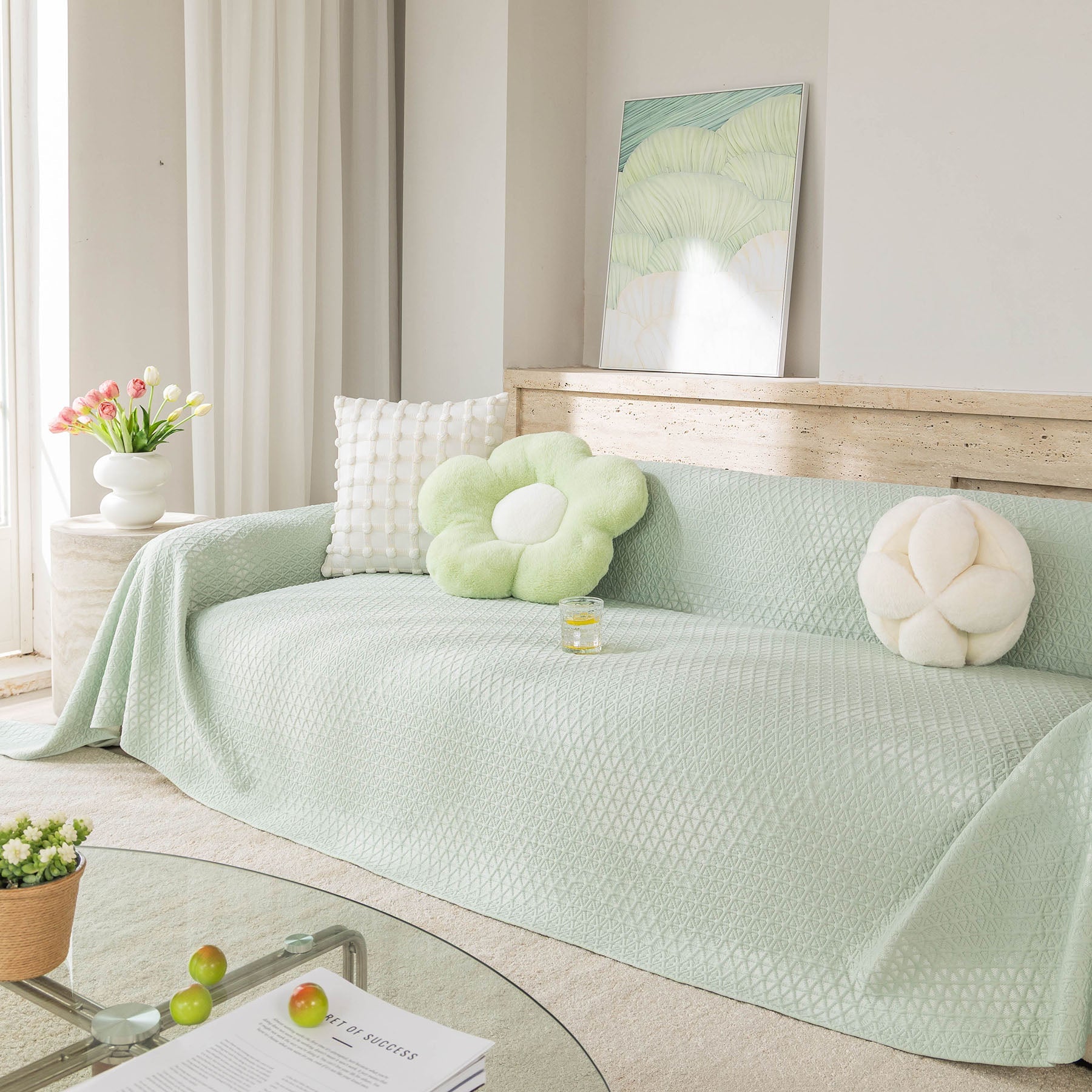 Cooling Ice Silk Sofa Throw Cover, Summer Diamond Textured Furniture Protector Blanket