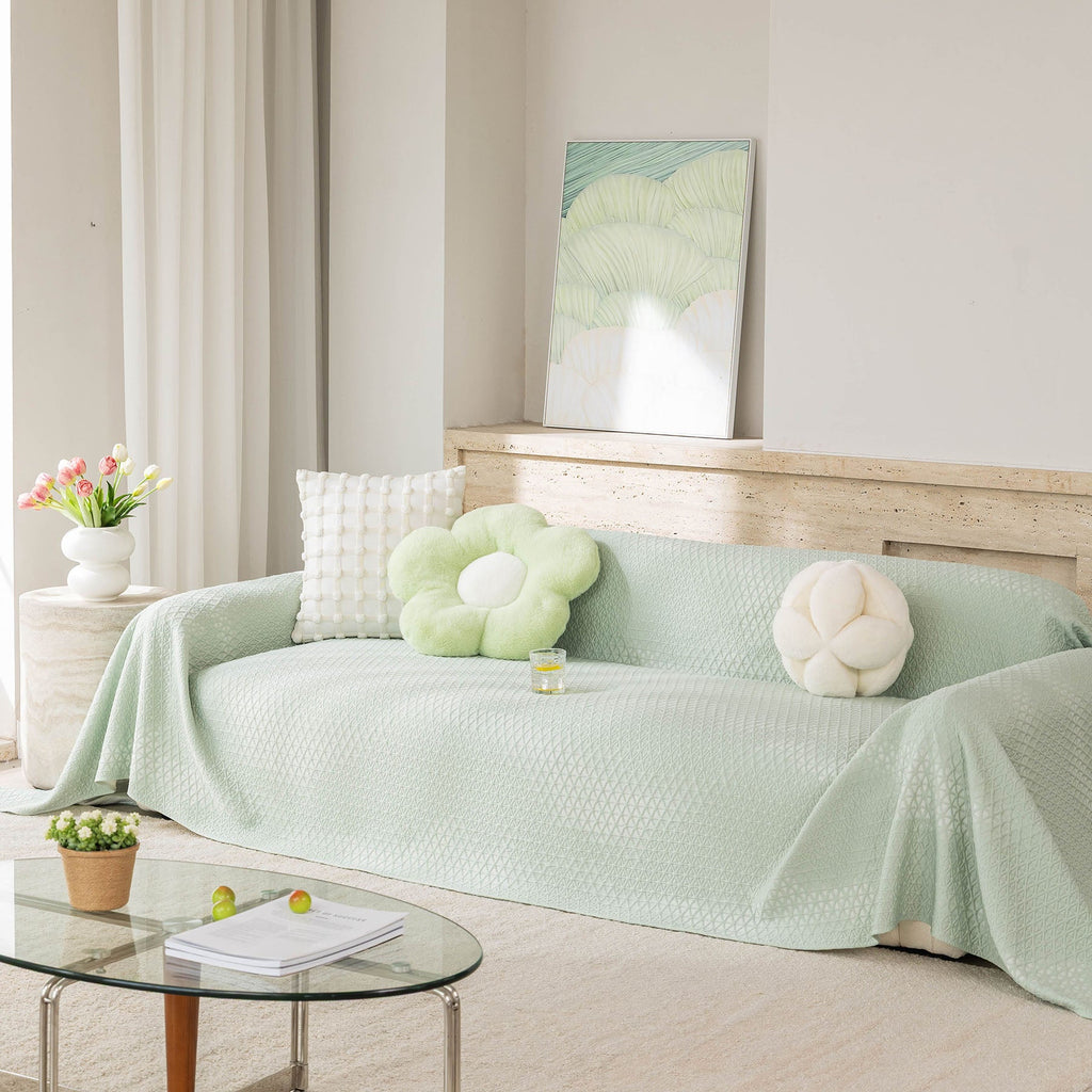 Cooling Ice Silk Sofa Throw Cover, Summer Diamond Textured Furniture Protector Blanket