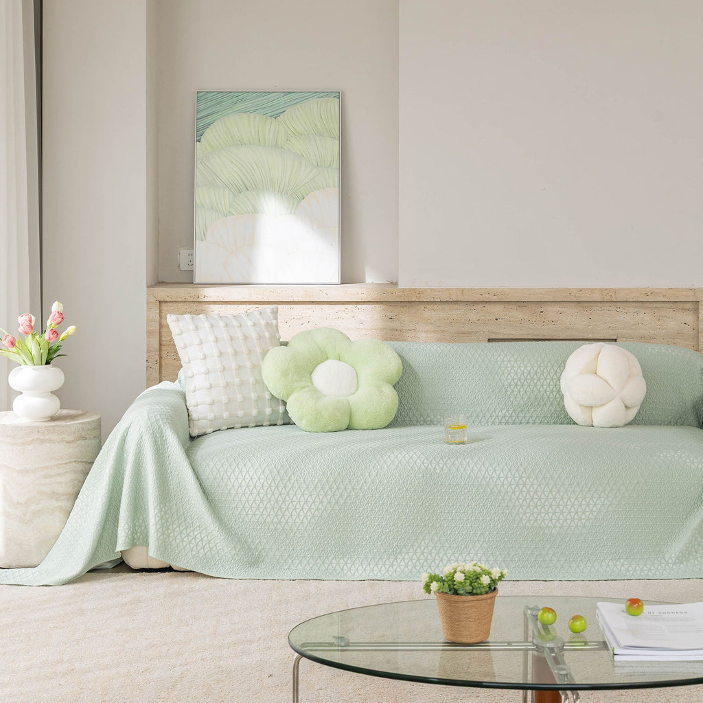 Cooling Ice Silk Sofa Throw Cover, Summer Diamond Textured Furniture Protector Blanket