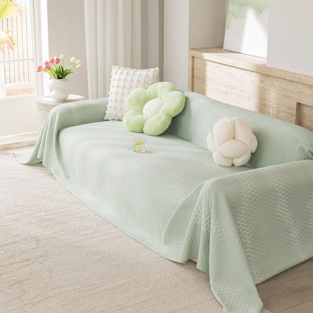 Cooling Ice Silk Sofa Throw Cover, Summer Diamond Textured Furniture Protector Blanket
