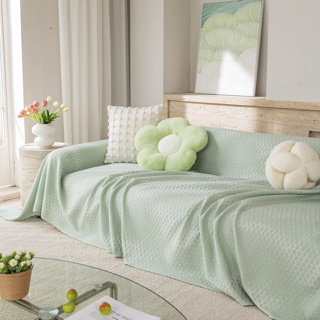 Cooling Ice Silk Sofa Throw Cover, Summer Diamond Textured Furniture Protector Blanket