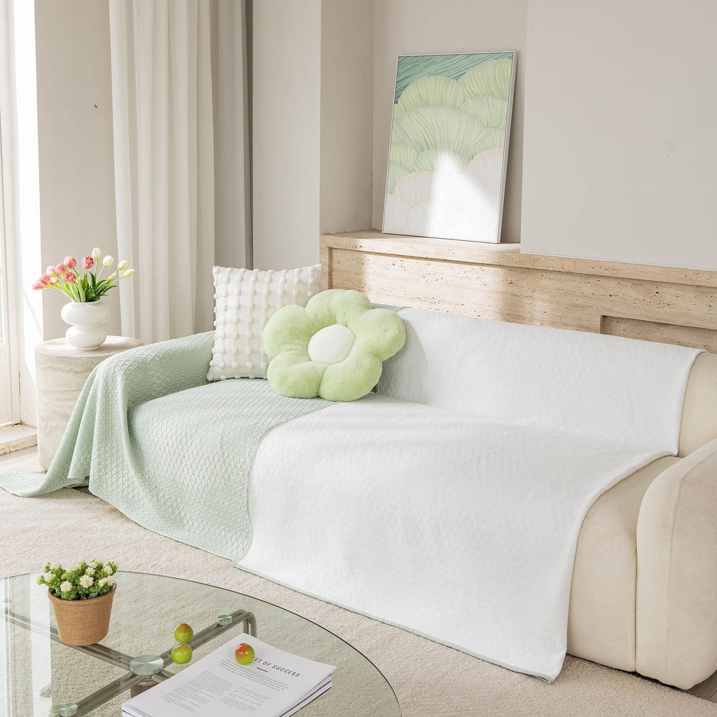 Cooling Ice Silk Sofa Throw Cover, Summer Diamond Textured Furniture Protector Blanket