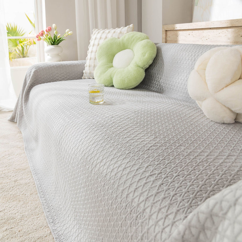 Cooling Ice Silk Sofa Throw Cover, Summer Diamond Textured Furniture Protector Blanket